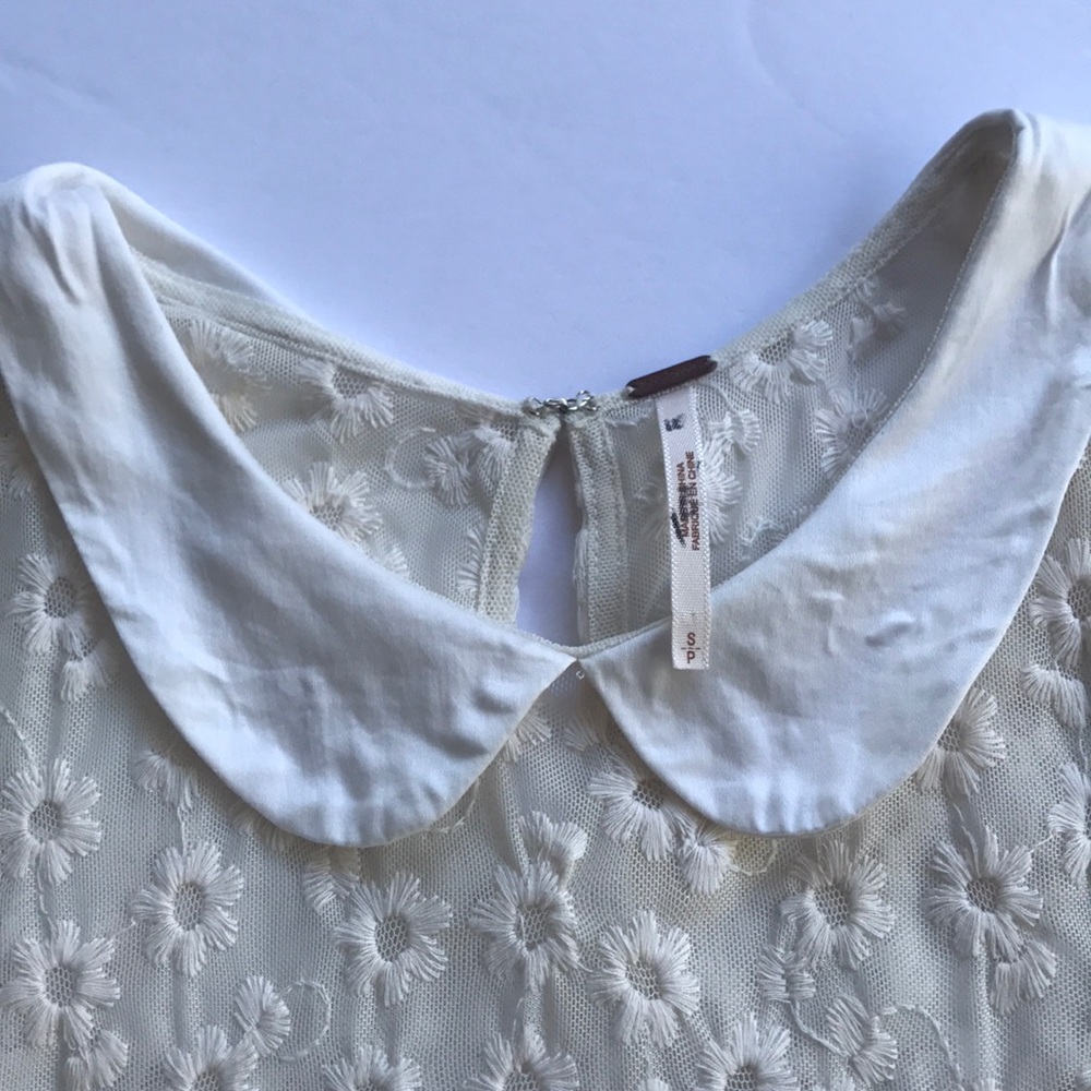 FP Sweet Daisy Collared Dress Free People Sheer Lace Sundress White Mini Small - Picture 14 of 14
